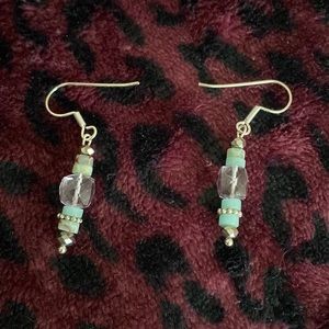 Sterling silver earrings made with pink topaz, and jasper